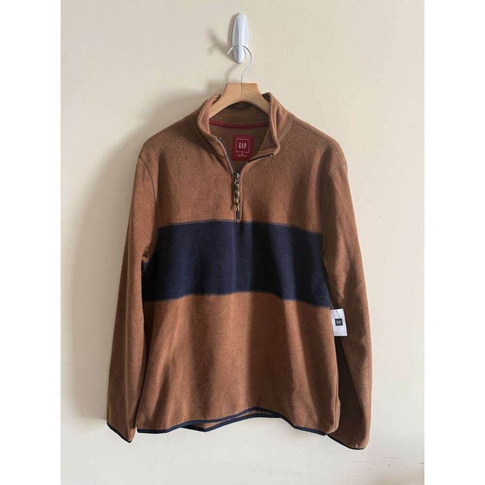 Gap Brown Blue 1/4 Zip High Collar Soft Fleece Pullover Sweater Mens XL NWT